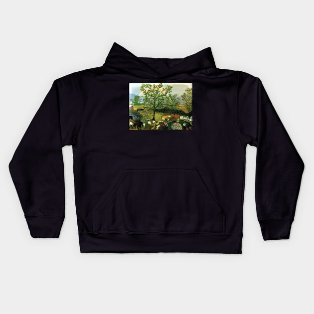 grandma moses painting rainbow Kids Hoodie by QualityArtFirst